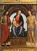 PERUGINO, Pietro Madonna Enthroned between St. John and St. Sebastian (detail) AF painting
